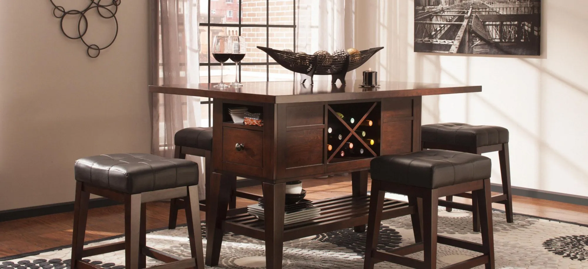 Bellanest Danfield Counter-Height Dining Table w/ Wine Storage in Dark Brown by Bellanest